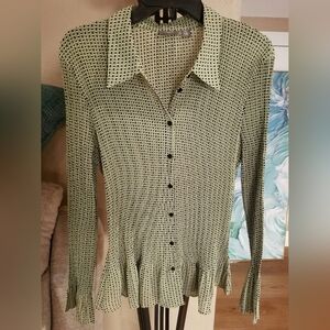 Apt. 9 Black and Green Long Sleeve Sexy Blouse